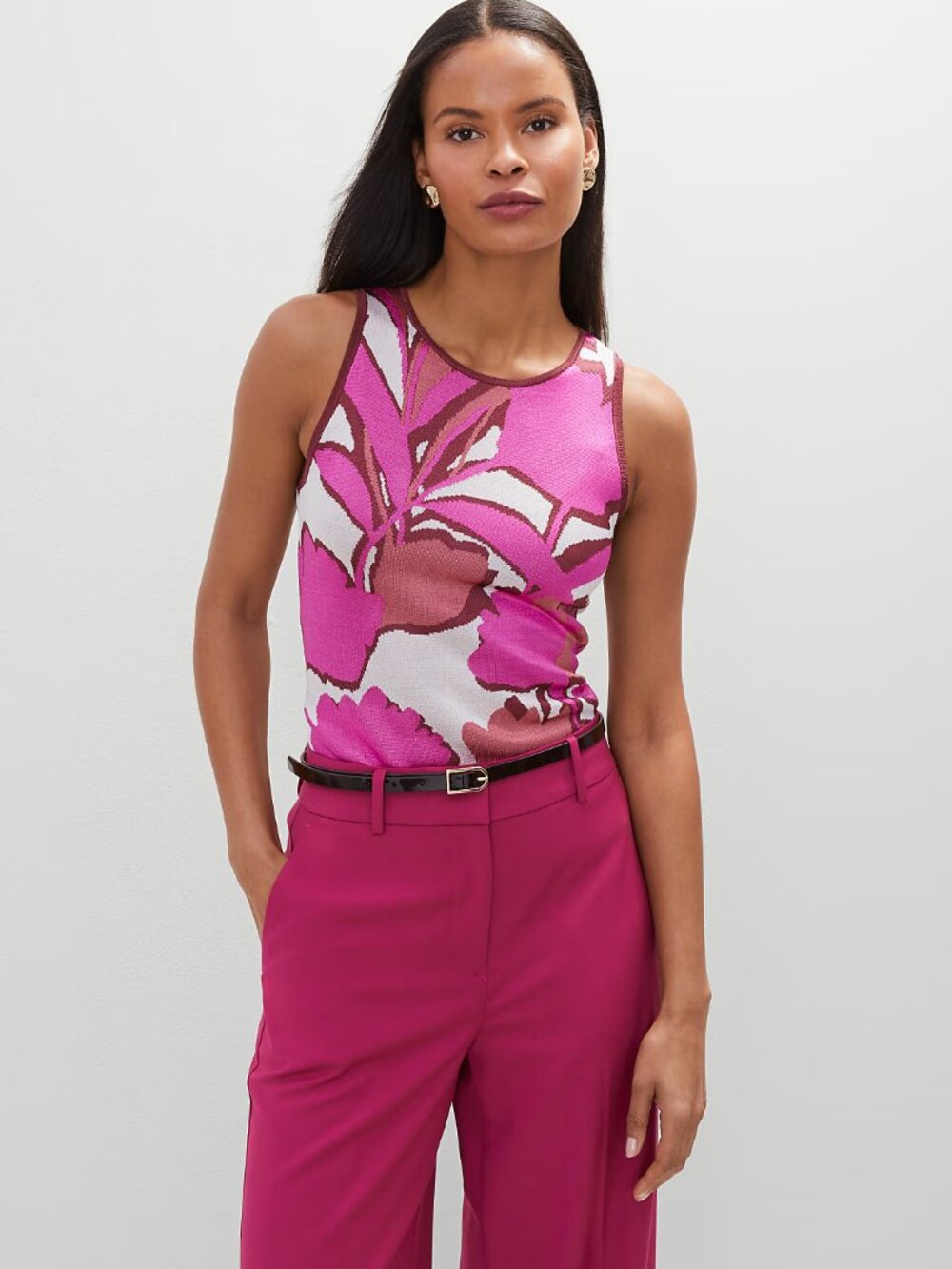 NWT Ann Tylor Pink Floral Intarsia Knit Sleeveless Shell Size S Perfect MSRP $70